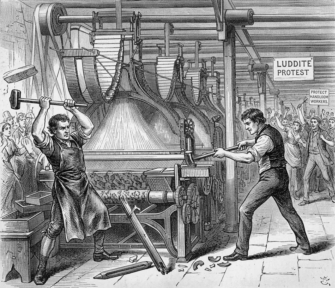 Luddite protest — workers demonstrating against machinery