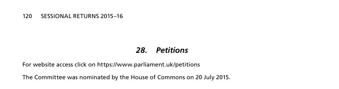 Sessional Returns 2015-16, p.120 — 28. Petitions