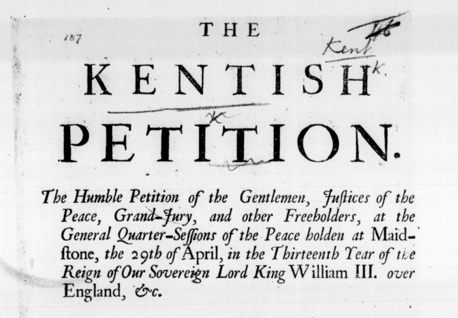 Title page of The Kentish Petition, 1701