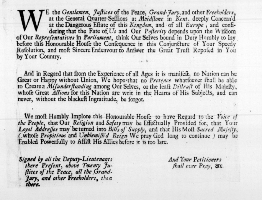Text of the Kentish Petition, 1701