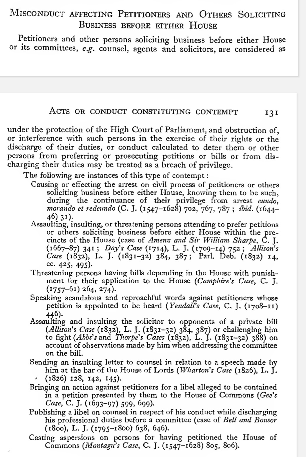 Erskine May, excerpt on Misconduct against Petitioners
