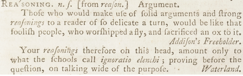 Samuel Johnson A Dictionary of the English Language, 1773: Reasoning