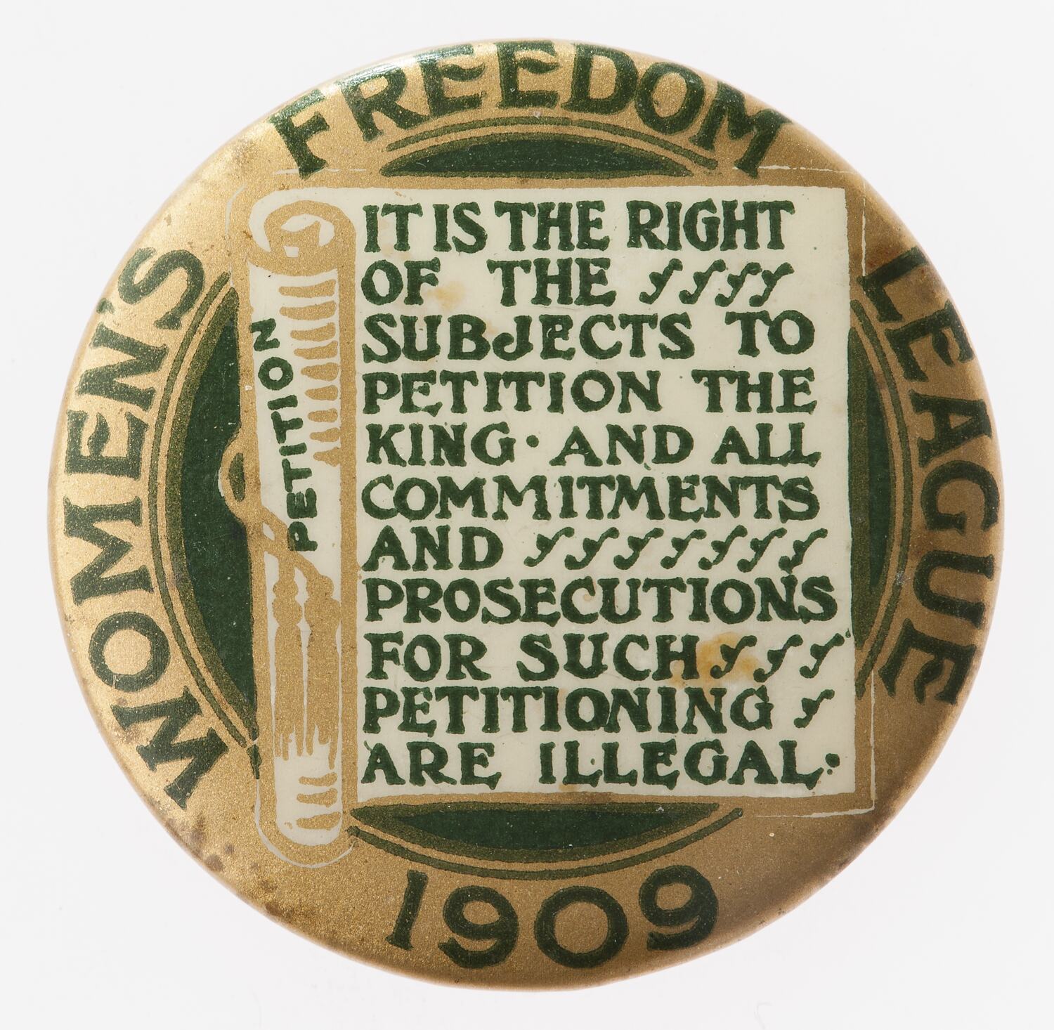 Women's Freedom League badge 1909 — key constitutional evidence